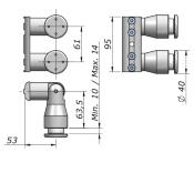 Charnière verticale avec points fixes VEA - Tetes dépassantes - Pousser G/D